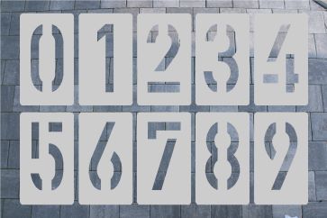ZAHLENSCHABLONEN SATZ 0-9, ALUMINIUM 0,8 MM SCHRIFTART DIN 1451 Zahlenschablone aus Aluminium